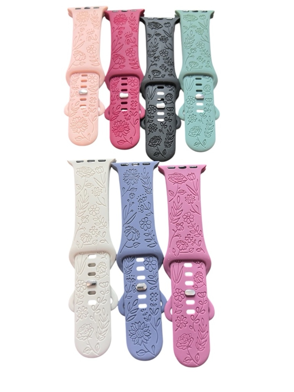 Floral Embossed Silicone Smartwatch Band for Apple Watch 44mm